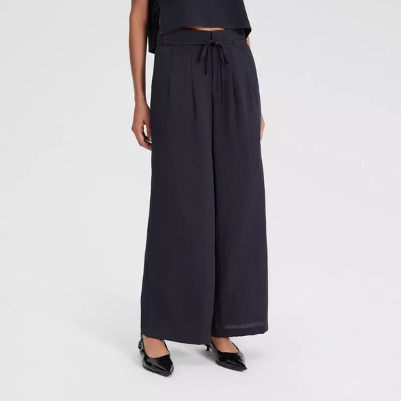 SOHO Apparel Black Pleated Wide-Leg Pants w/ Tie L EUC - Picture 1 of 8